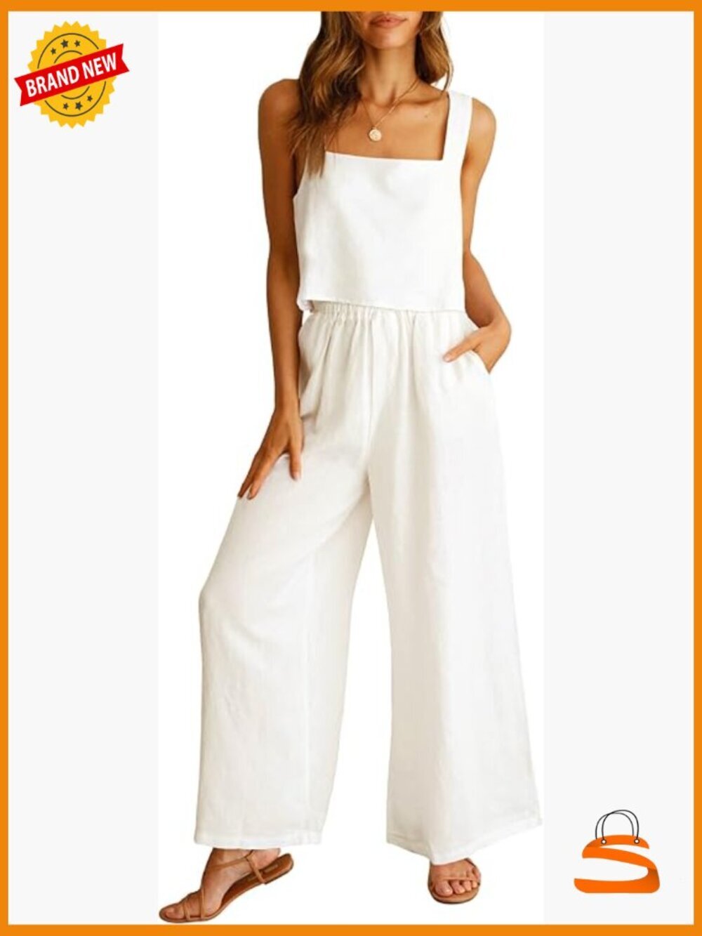 Linen 2 Piece Jumpsuit & Tank Set Lounge Outfit